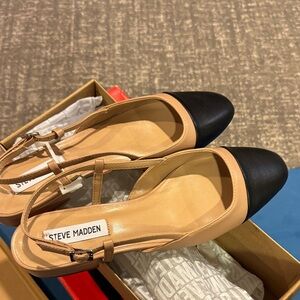 Steve Madden Black and Cream slingback Belinda Flats Size 8.5 New